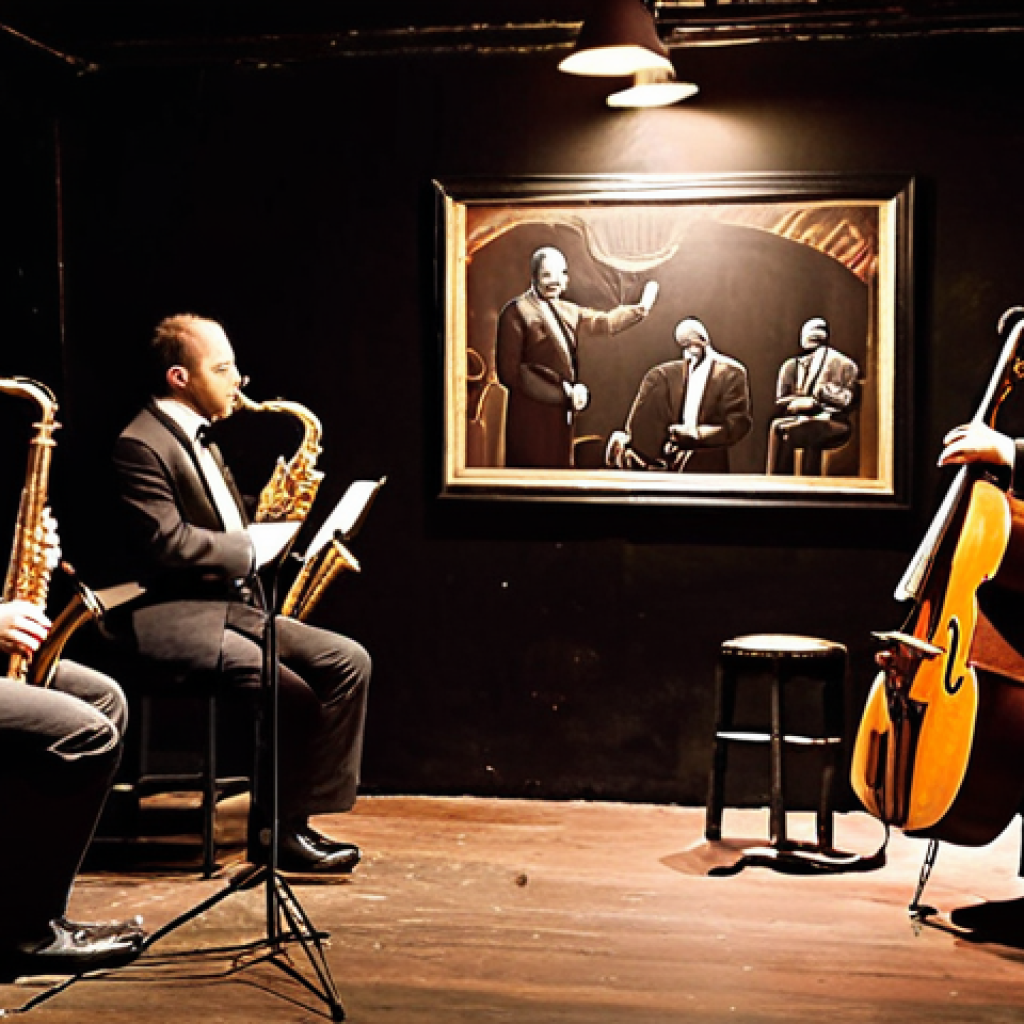 **Image Prompt:** A dimly lit jazz club in Gamla Stan, Stockholm. A jazz quartet is performing, with the saxophonist mid-solo, eyes closed in concentration. The audience is captivated, with a few people tapping their feet to the rhythm. The atmosphere is electric with energy.